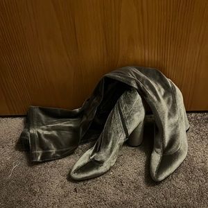 Over the knee grey heeled boot